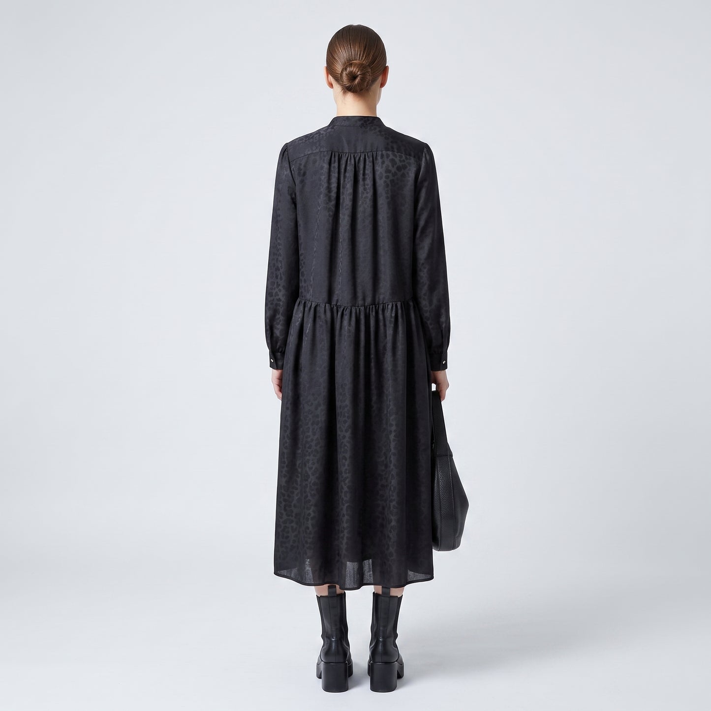 Textured Charcoal Button-Down Dress