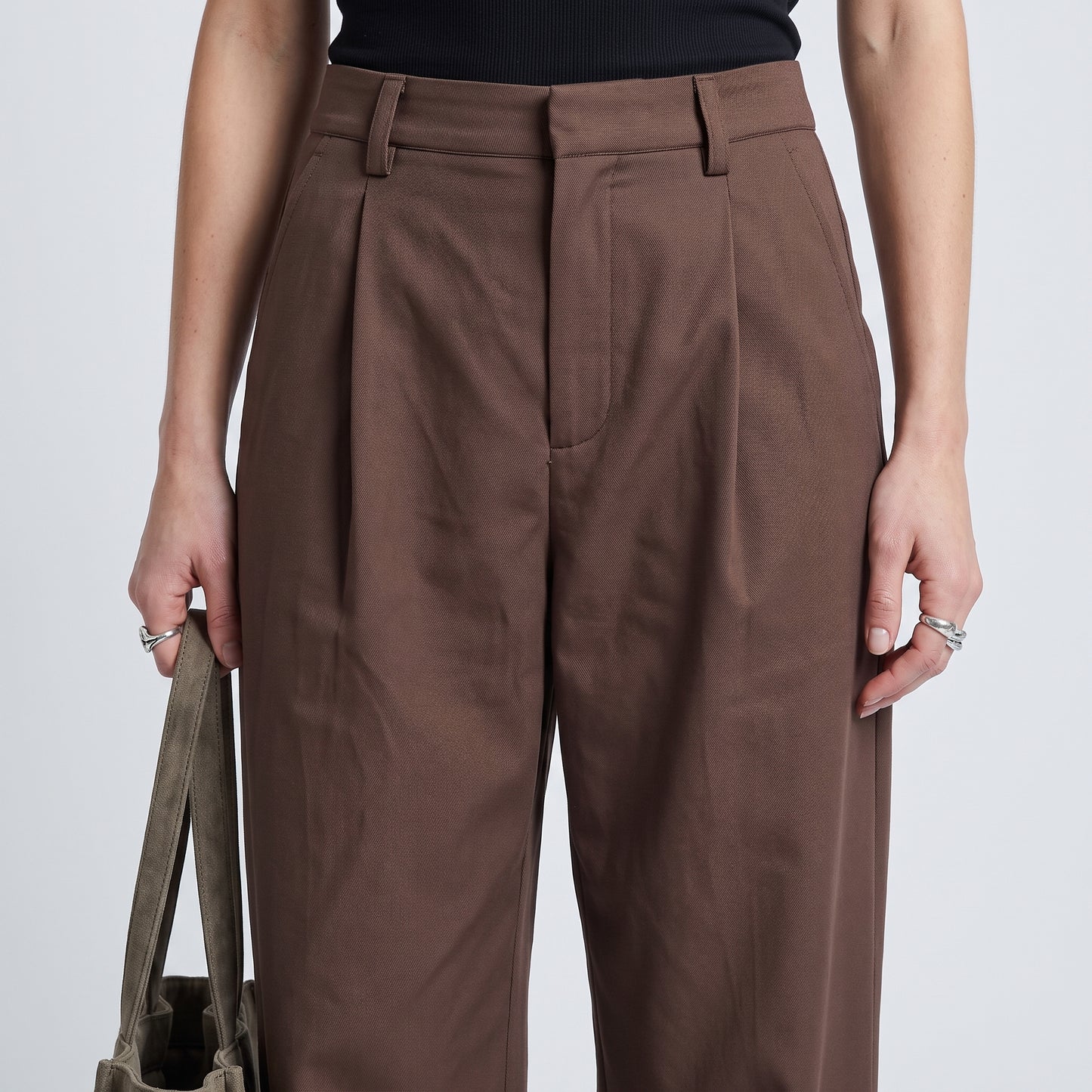 Tailored Brown Pleated Trousers
