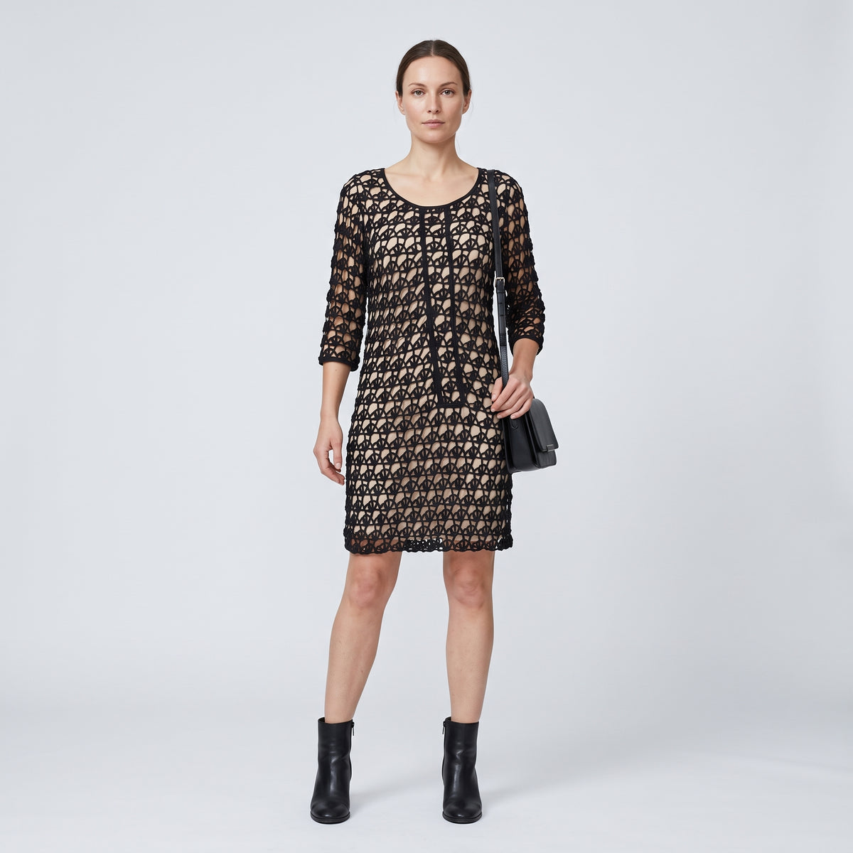 Black Crochet Detail Shift Dress