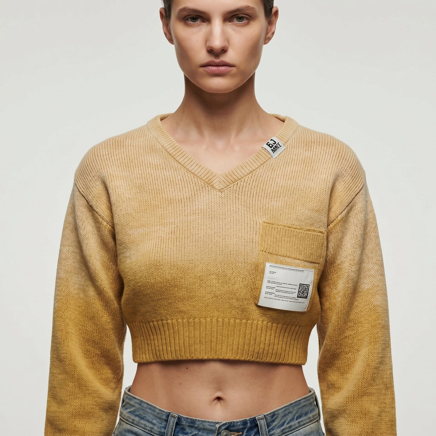 Cropped V-Neck Knit Sweater