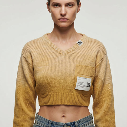 Cropped V-Neck Knit Sweater