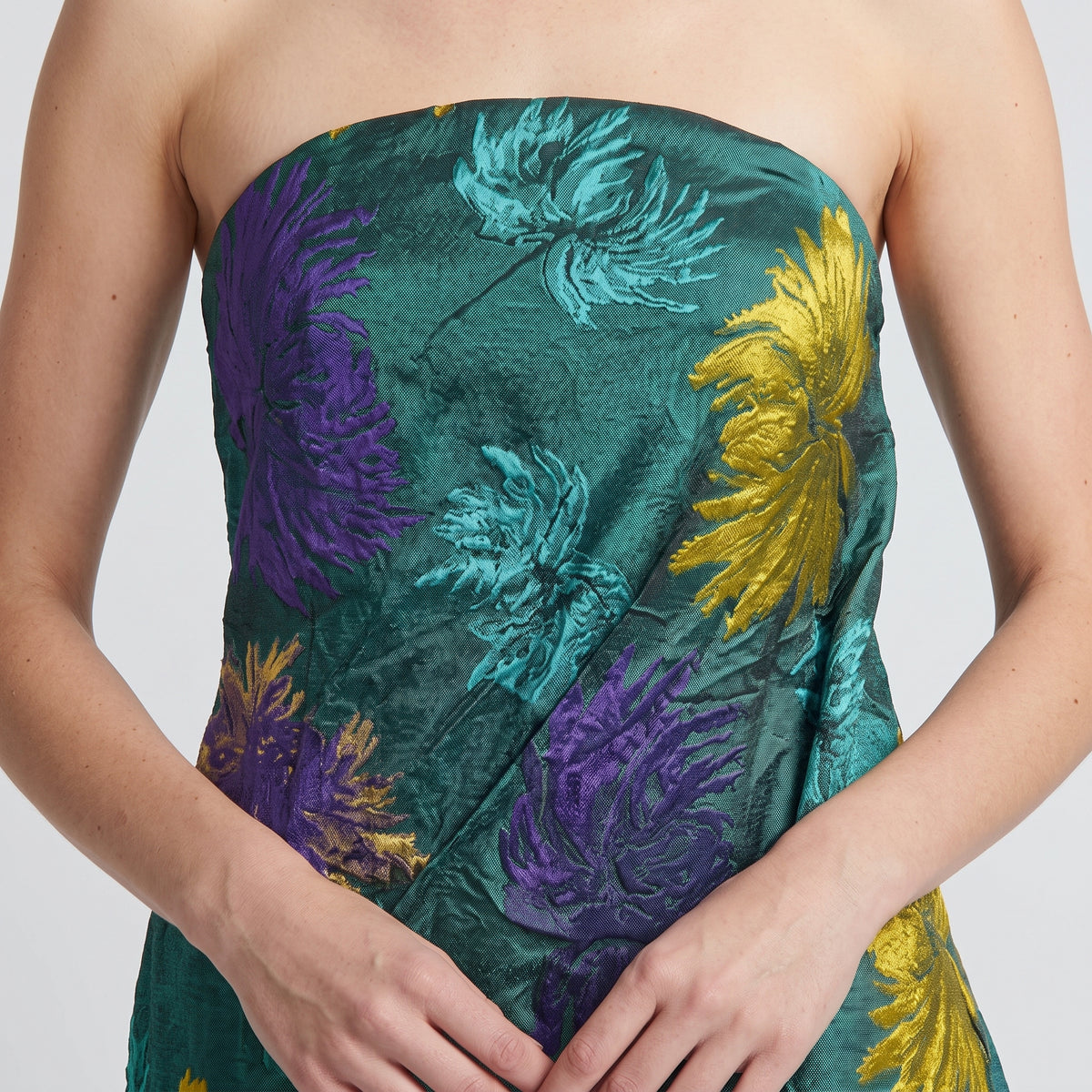 Floral Strapless Brocade Mini Dress
