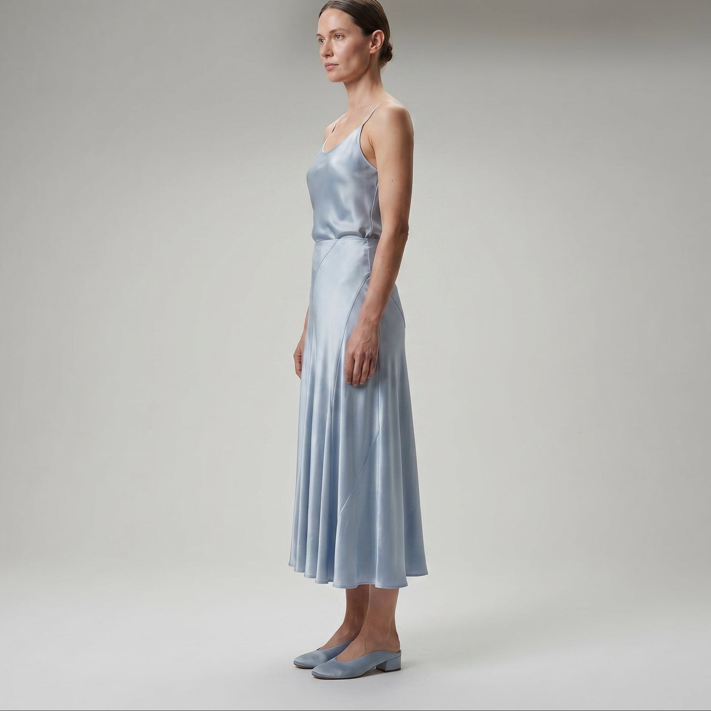 Satin Midi A-Line Skirt