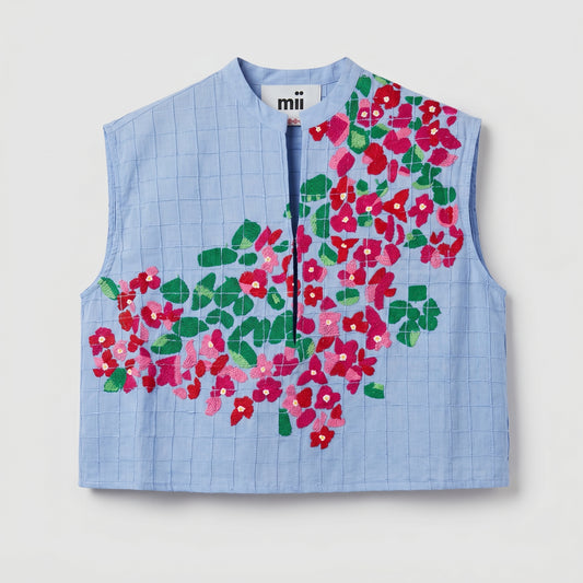 Floral Embroidered Mandarin Collar Vest