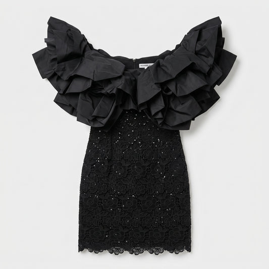 Ruffled Lace Cocktail Mini Dress