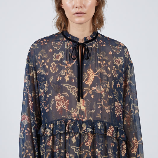 Floral Print Tiered Midi Dress