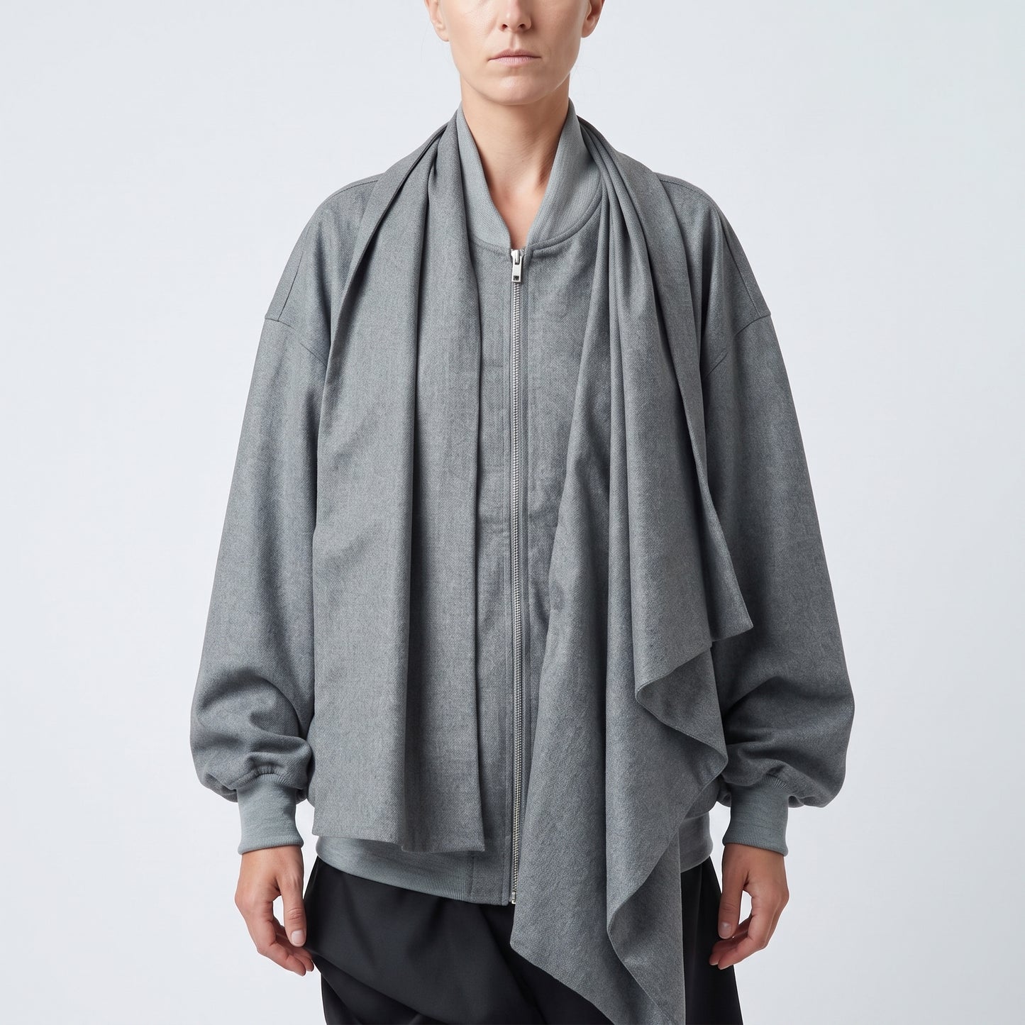 Draped Wool Blend Zip Jacket