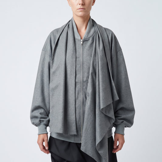 Draped Wool Blend Zip Jacket