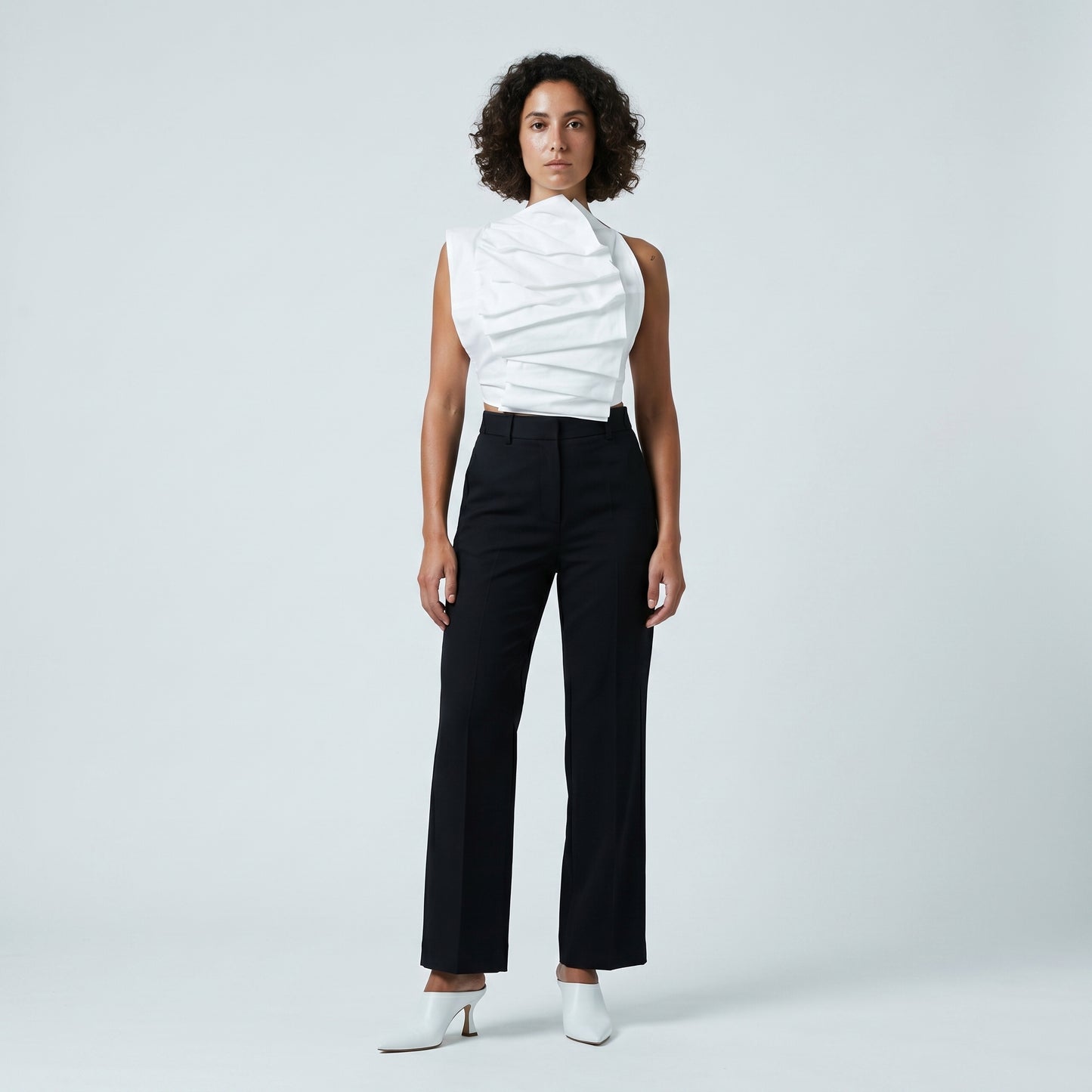 Asymmetric Pleated Tie-Detail Vest