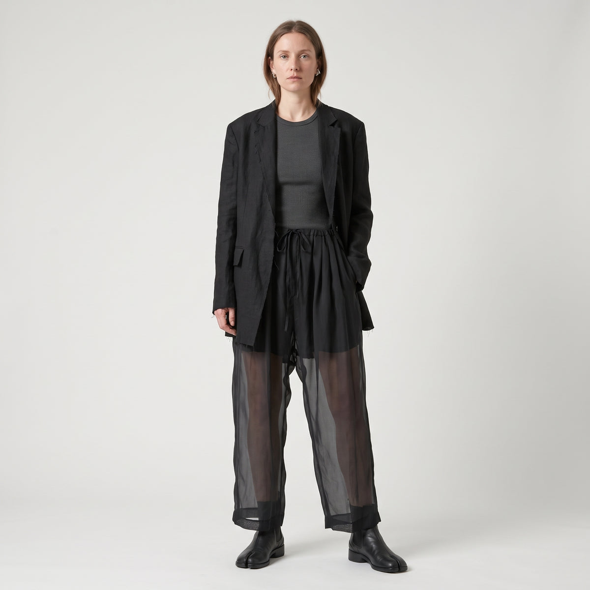 Sheer Layered Wide-Leg Trousers