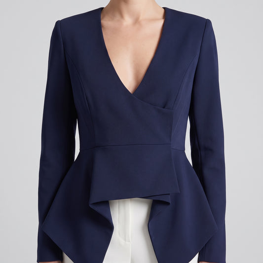 Classic Navy Peplum Tailored Jacket