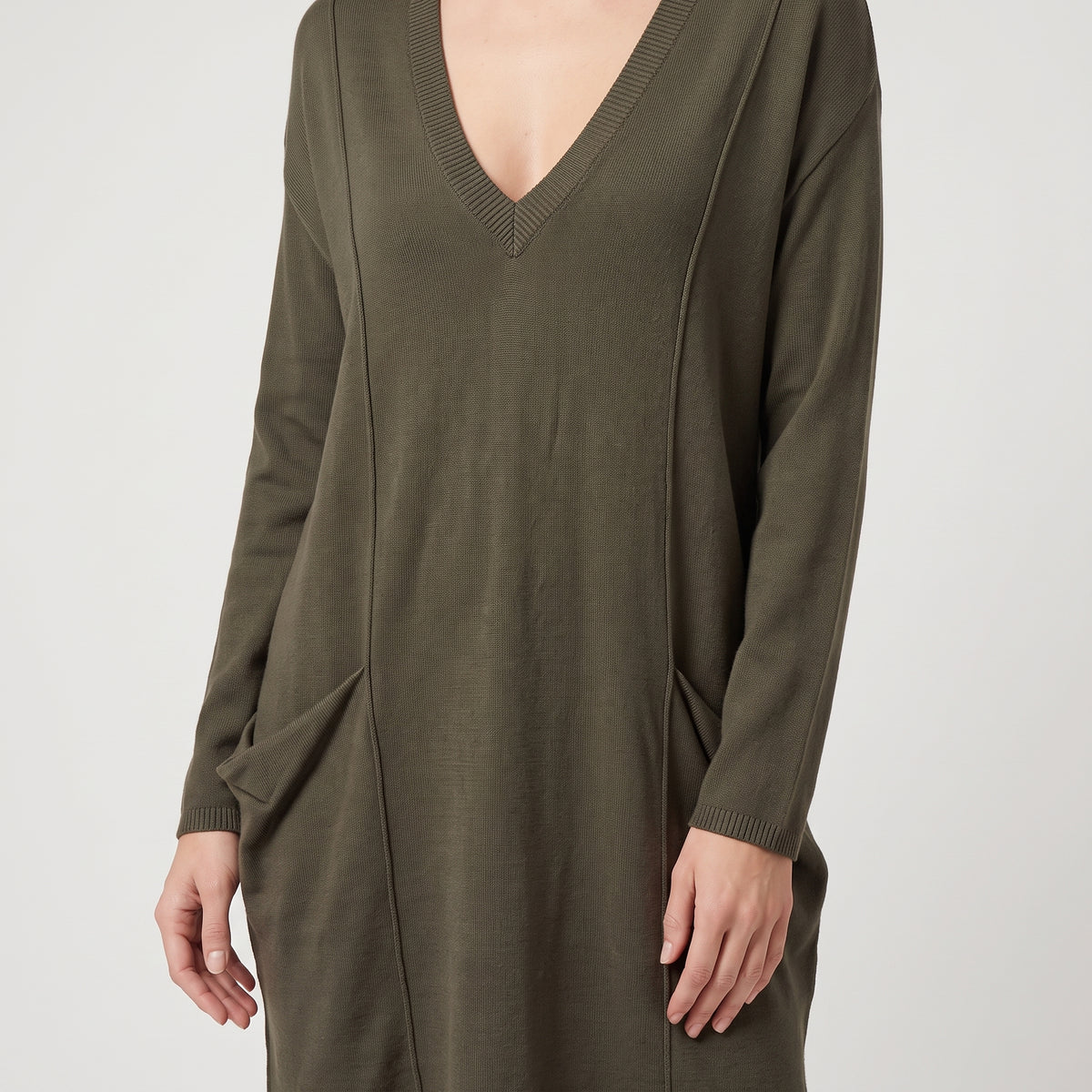 Olive V-Neck Knit Tunic