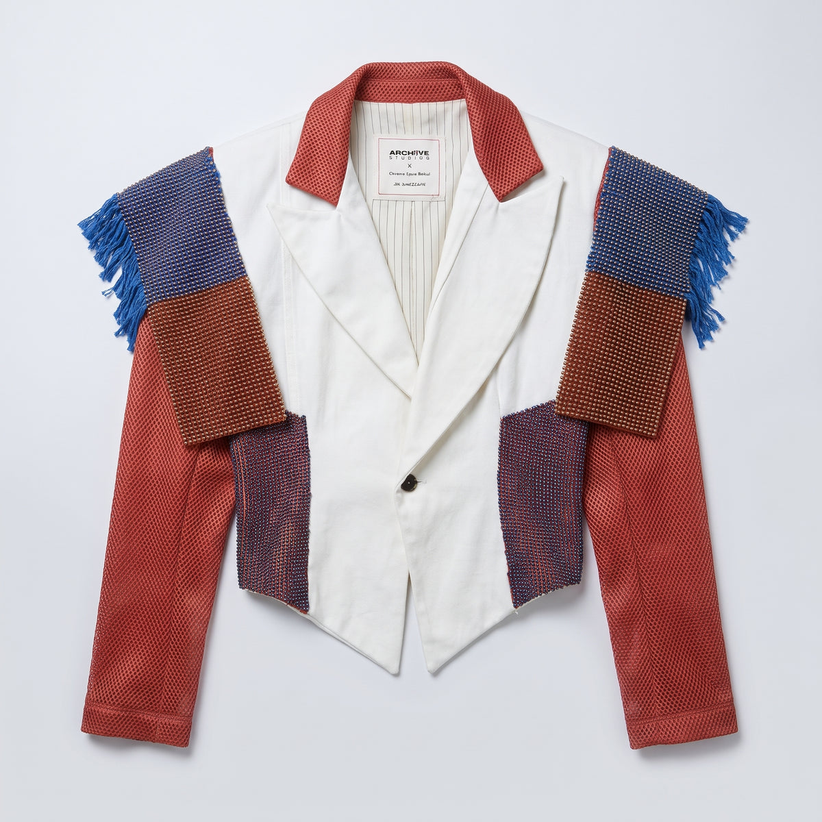 Colorblock Structured Fringe Blazer