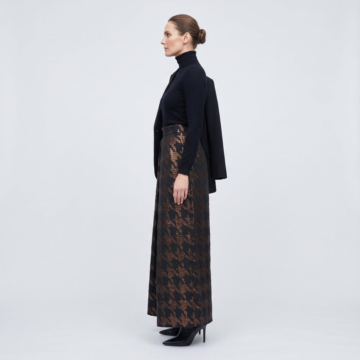 Metallic Houndstooth A-Line Skirt