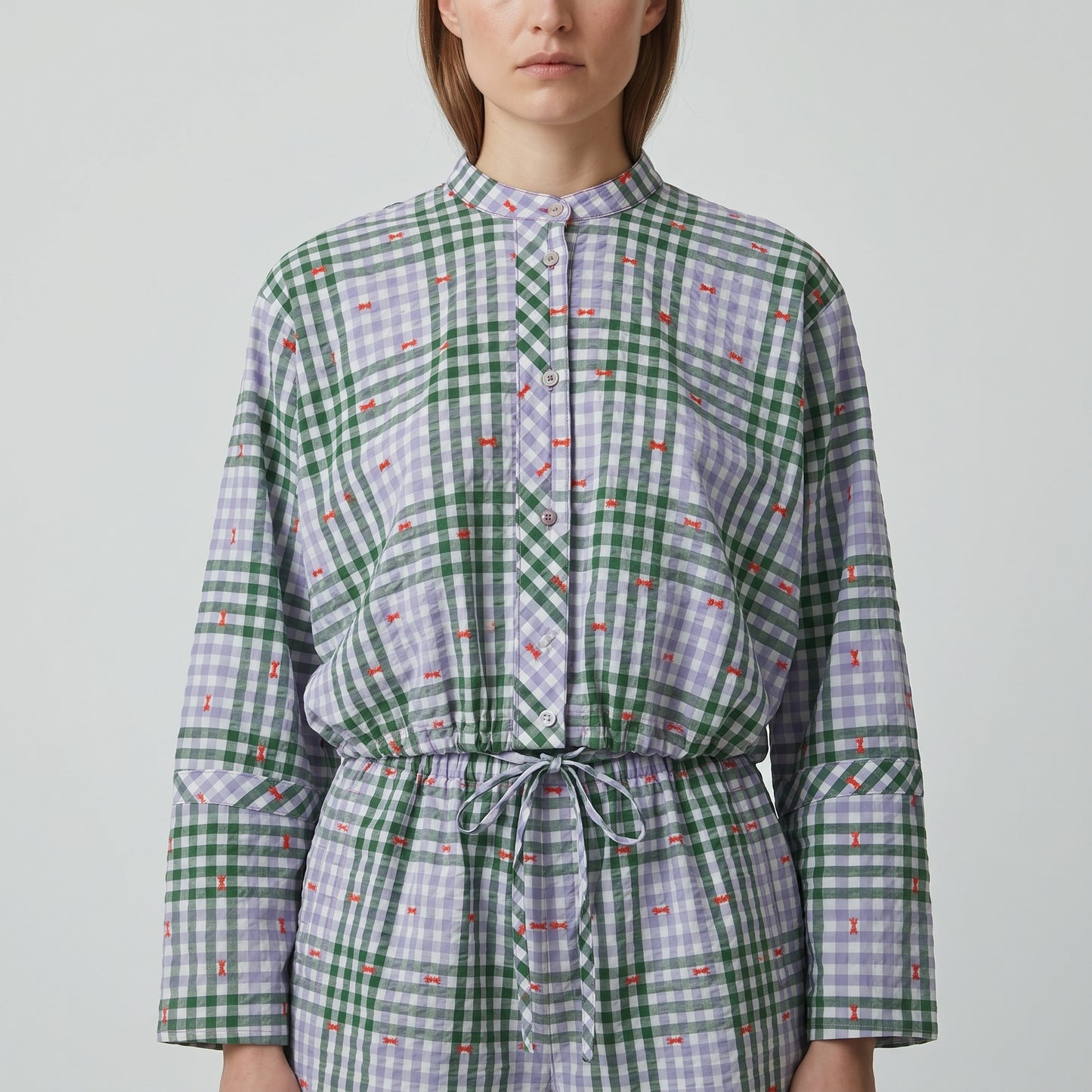 Checked Checkered Drawstring Blouse