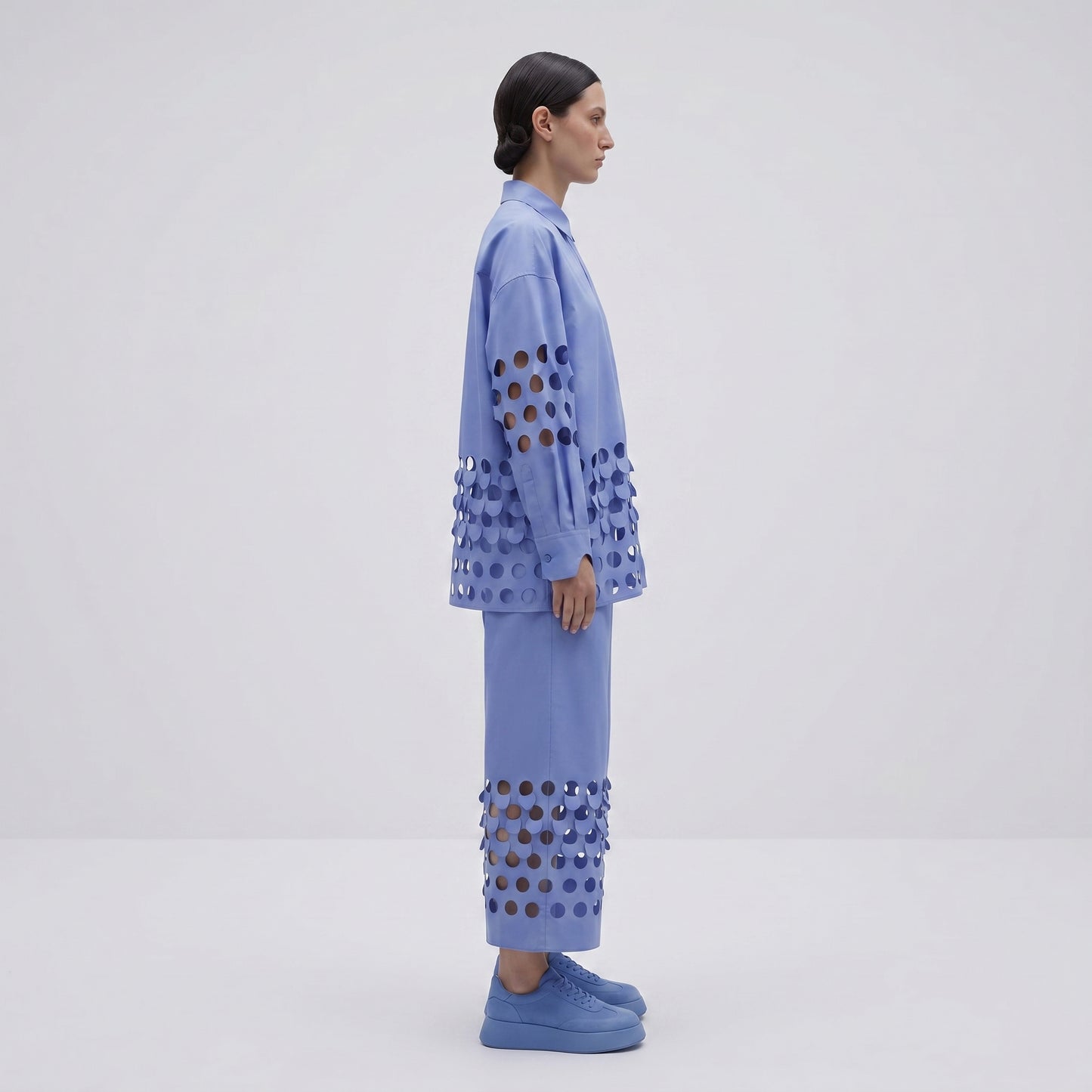 Perforated Detail Wide Leg Trousers