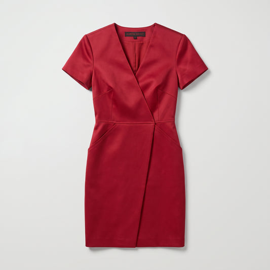 Tailored V-Neck Red Dress