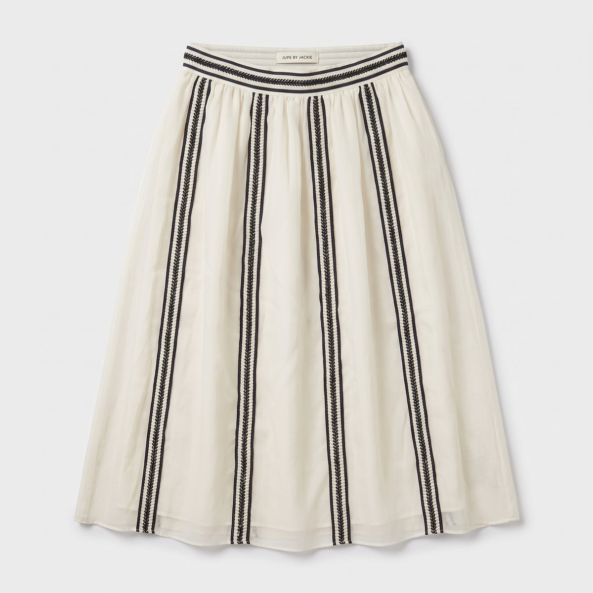 Embroidered Striped Midi Skirt