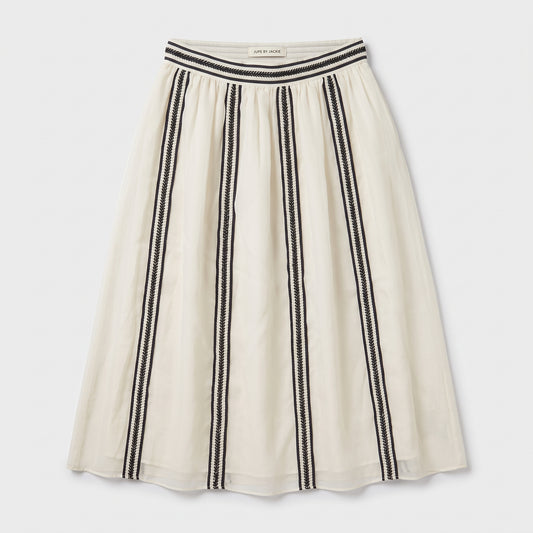 Embroidered Striped Midi Skirt
