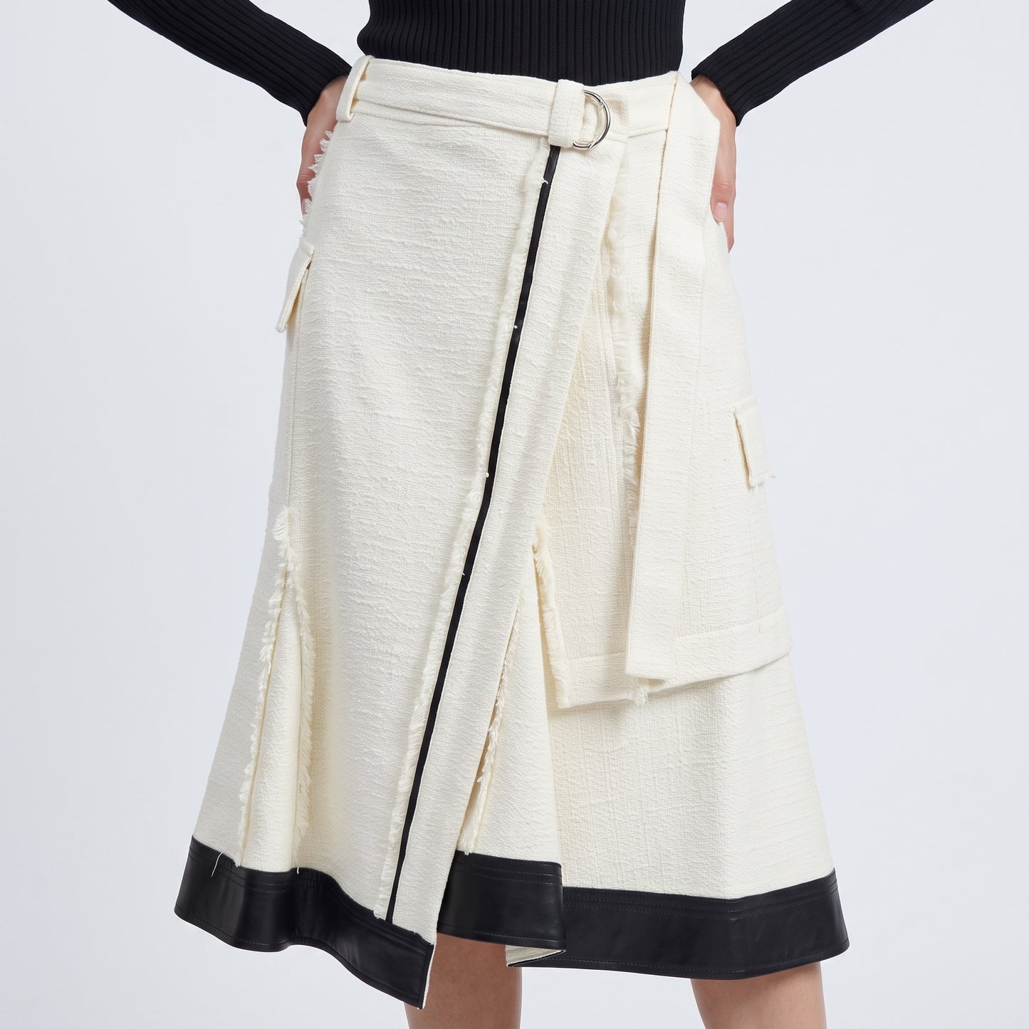 Textured Wrap Midi Skirt