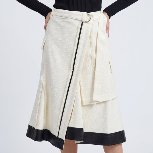 Textured Wrap Midi Skirt