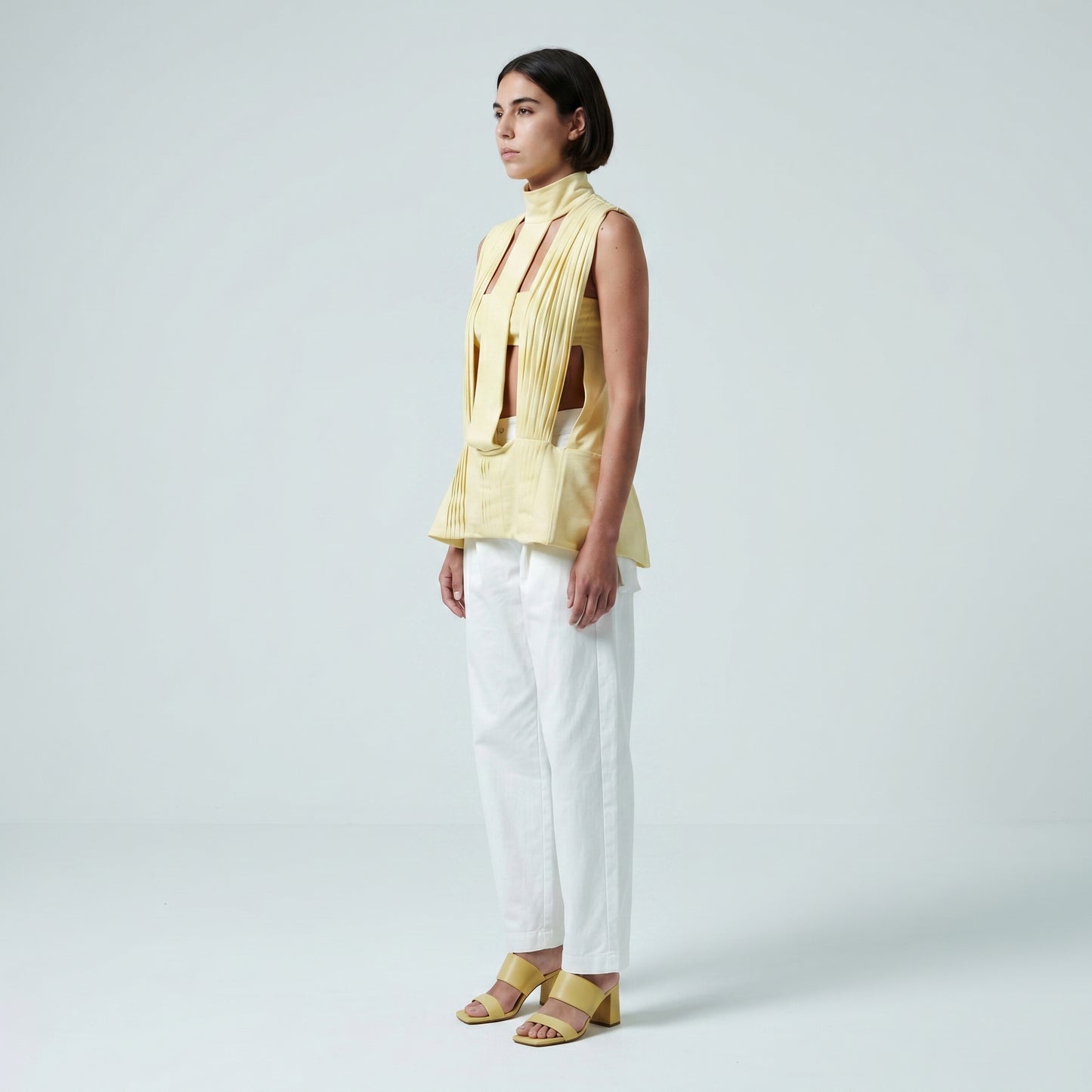 Pleated High Neck Sleeveless Top