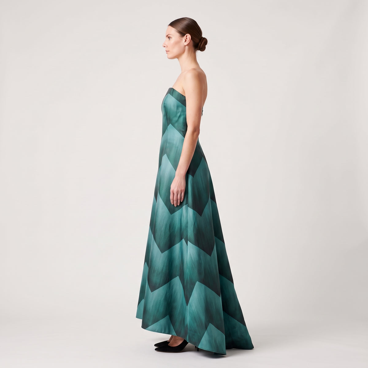 Chevron Print Strapless Gown