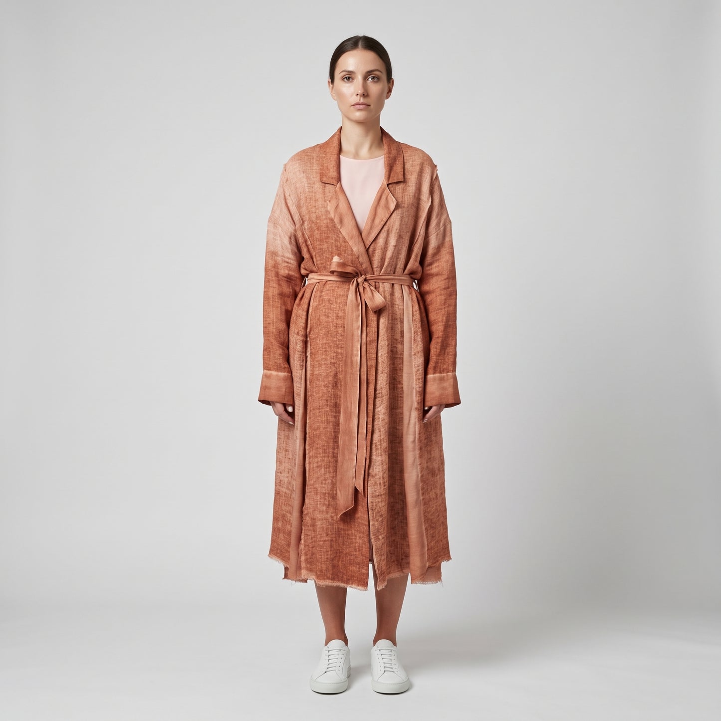 Belted Terracotta Linen Duster Coat