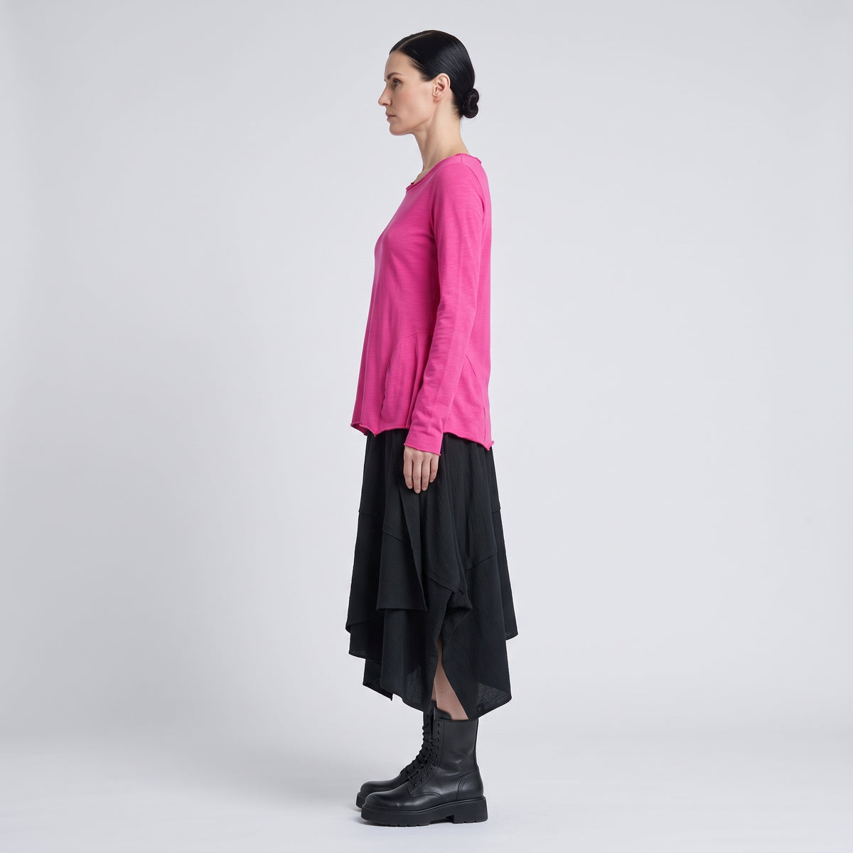Vibrant Pink Fitted Long-Sleeve Top