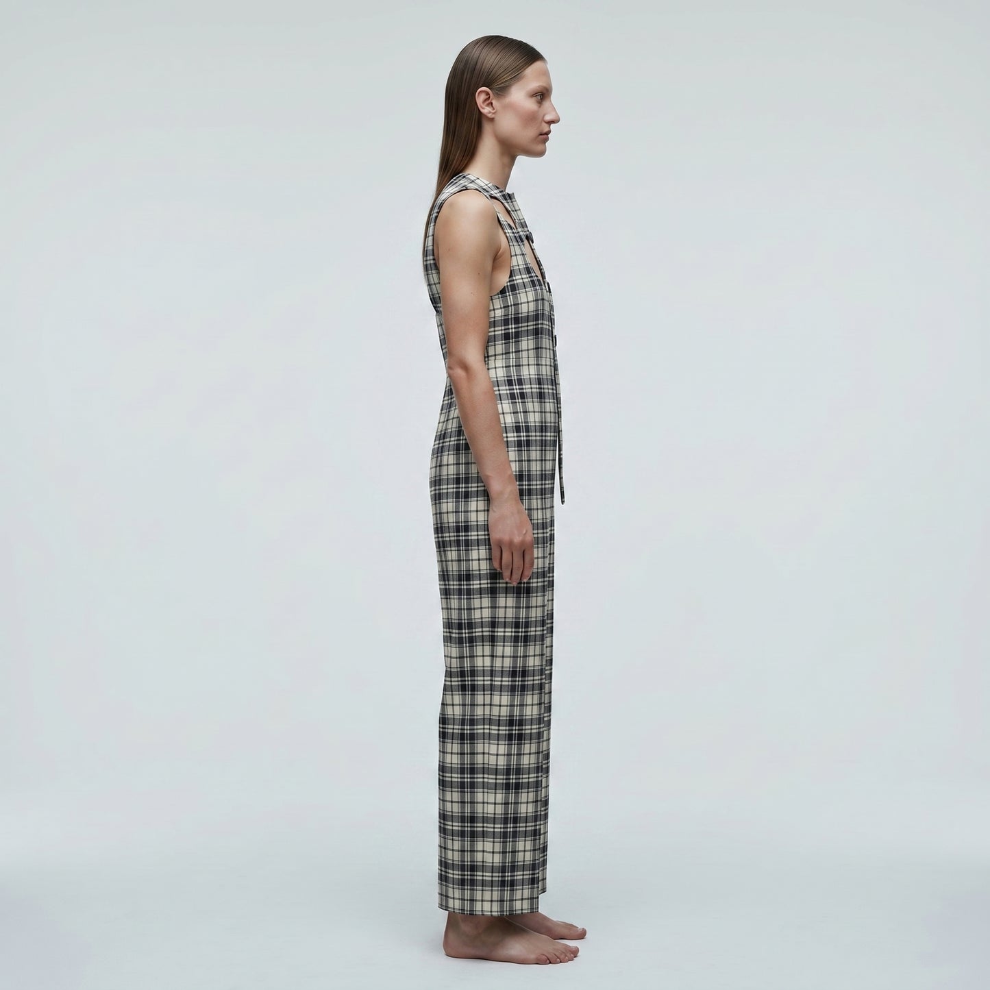 Structured Plaid Cutout Jumpsuit