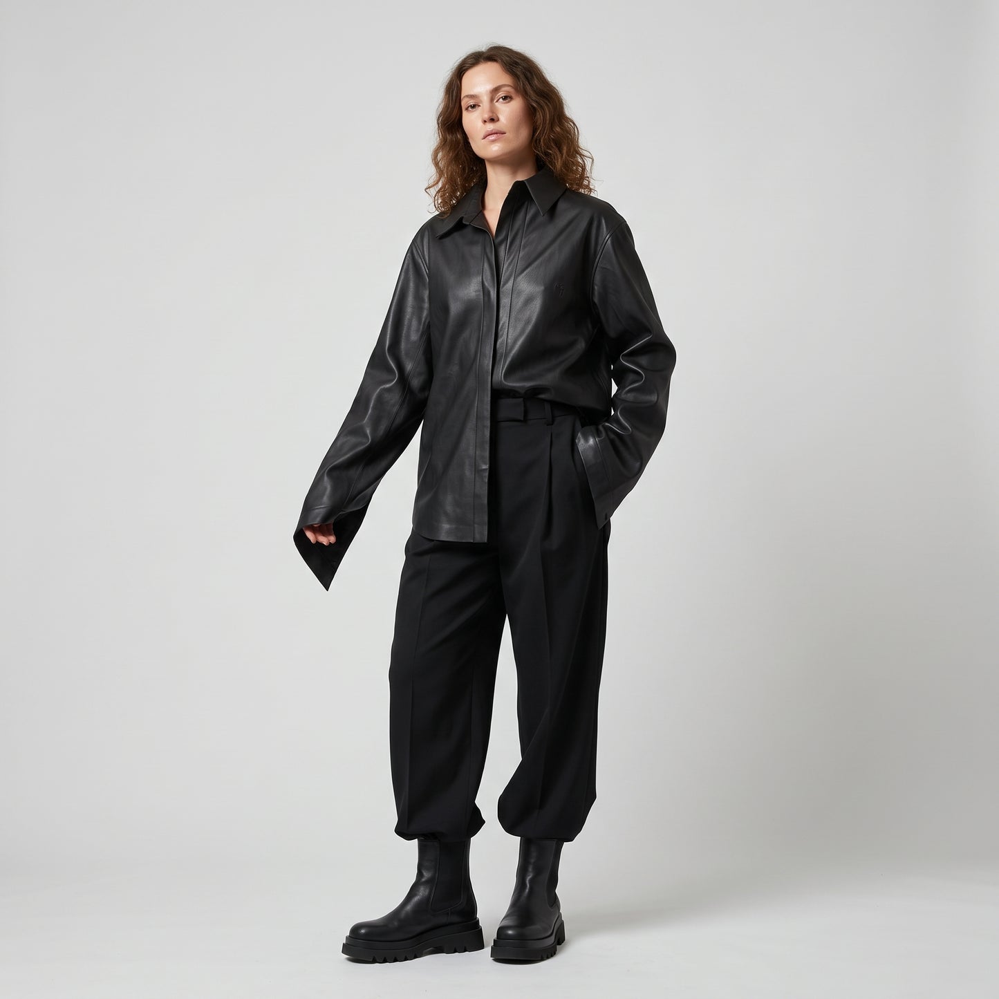 Minimalist Black Leather Shirt