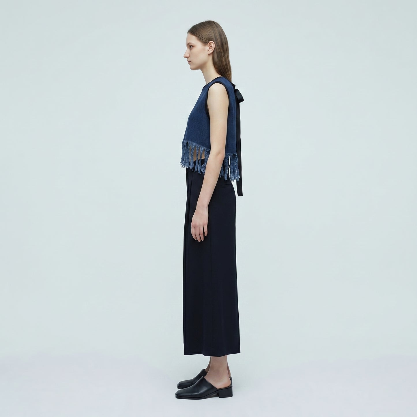 Structured Fringe Navy Vest
