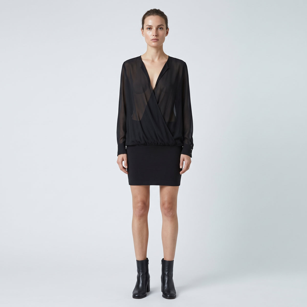 Elegant Black Wrap Blouse