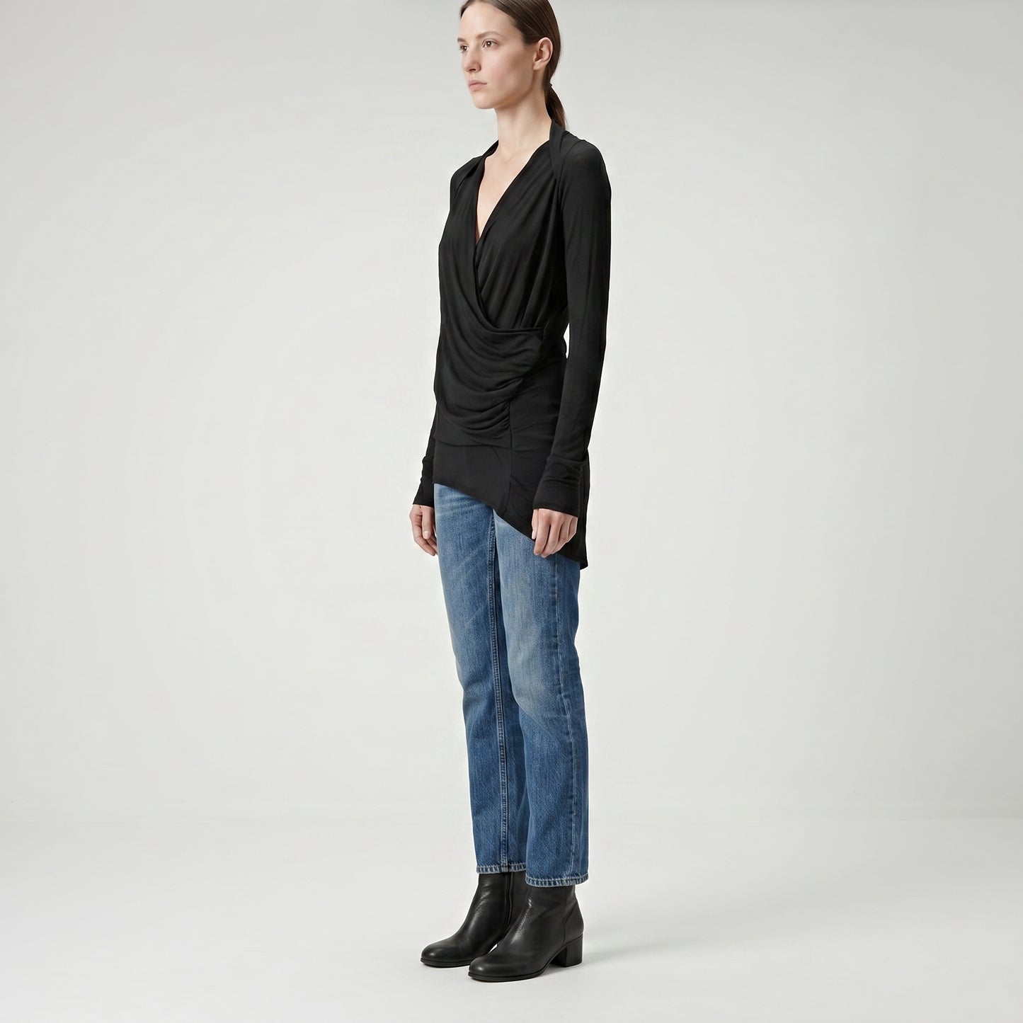 Elegant Black Draped Wrap Top