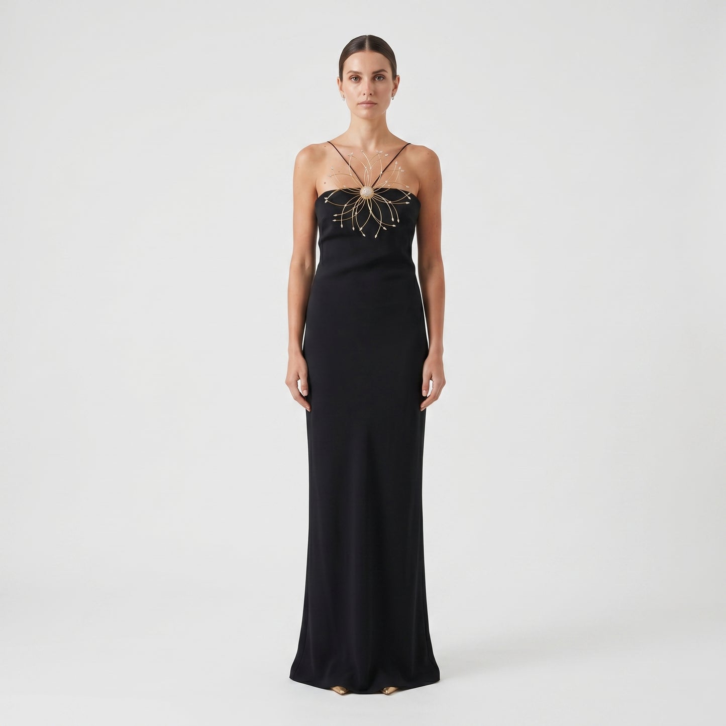 Embellished Crepe Maxi Dress