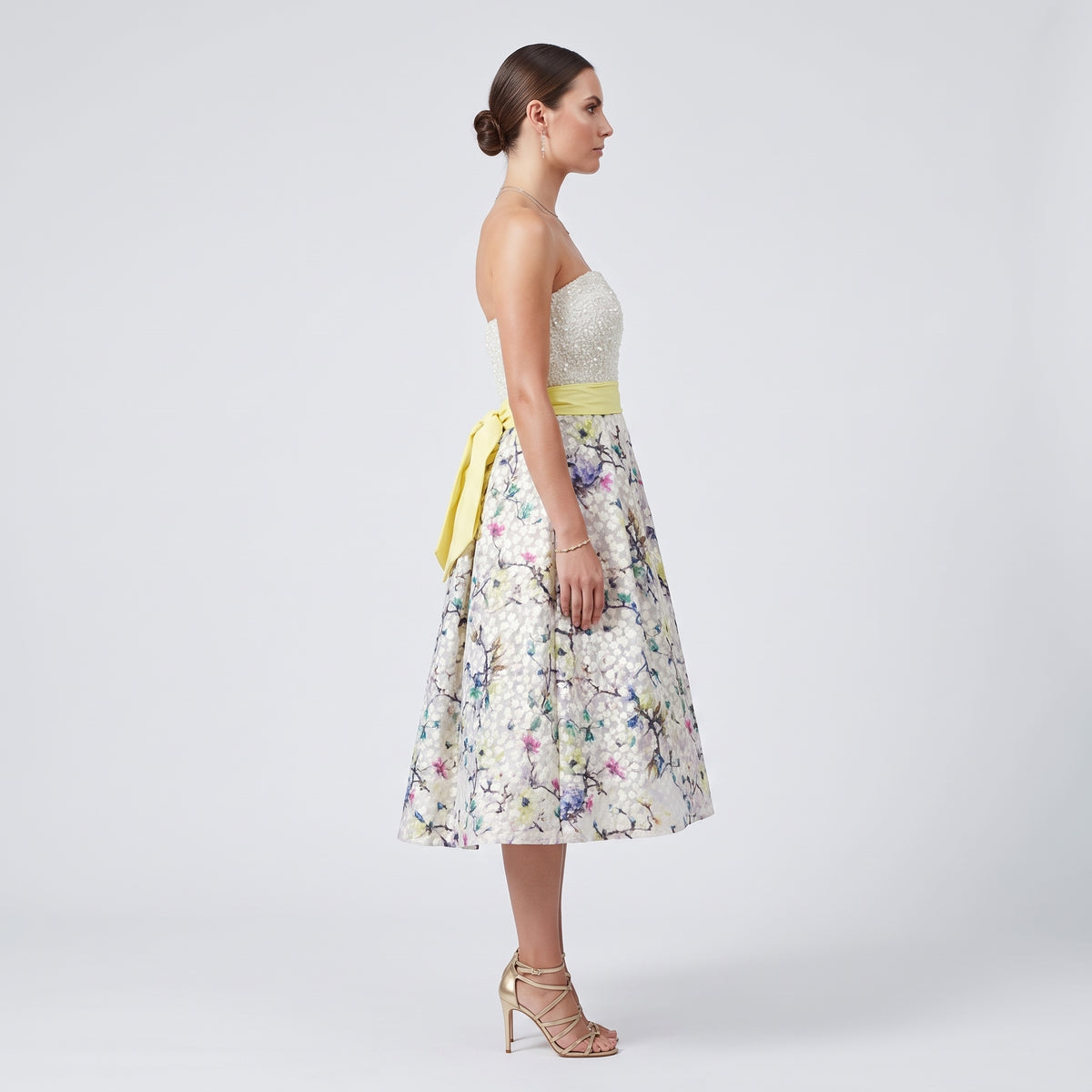 Floral Sequin Strapless Cocktail Dress