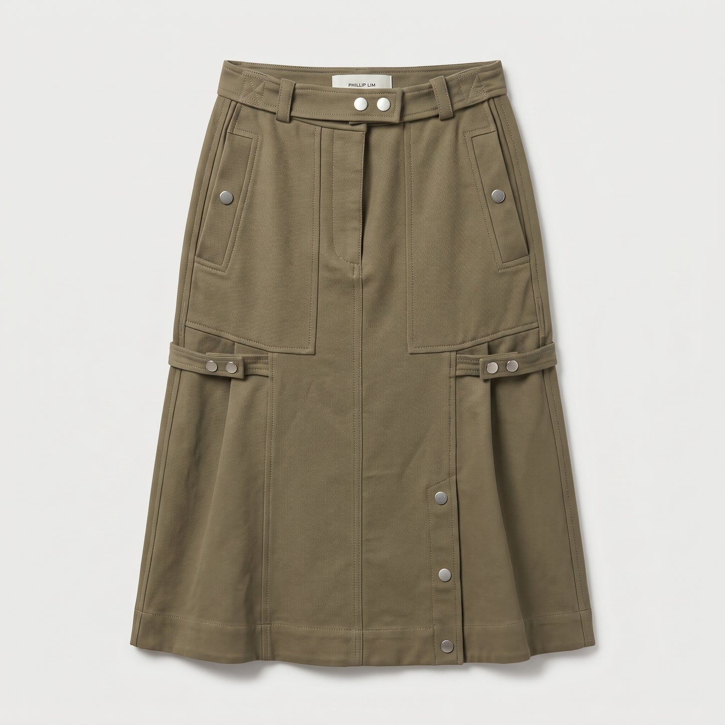 Utility Mid-Length Khaki Skirt