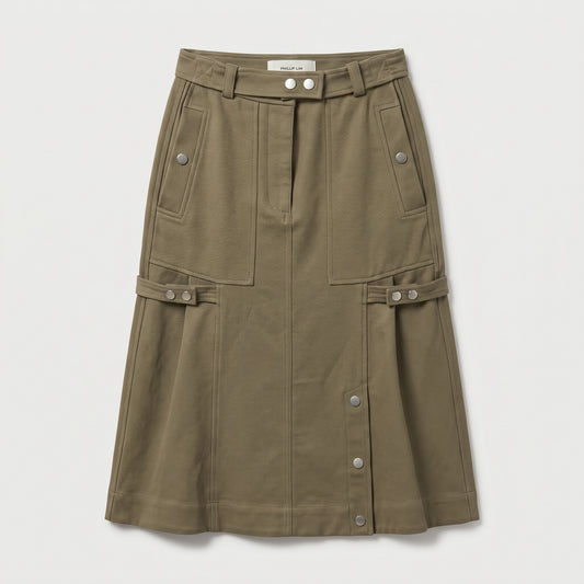 Utility Mid-Length Khaki Skirt