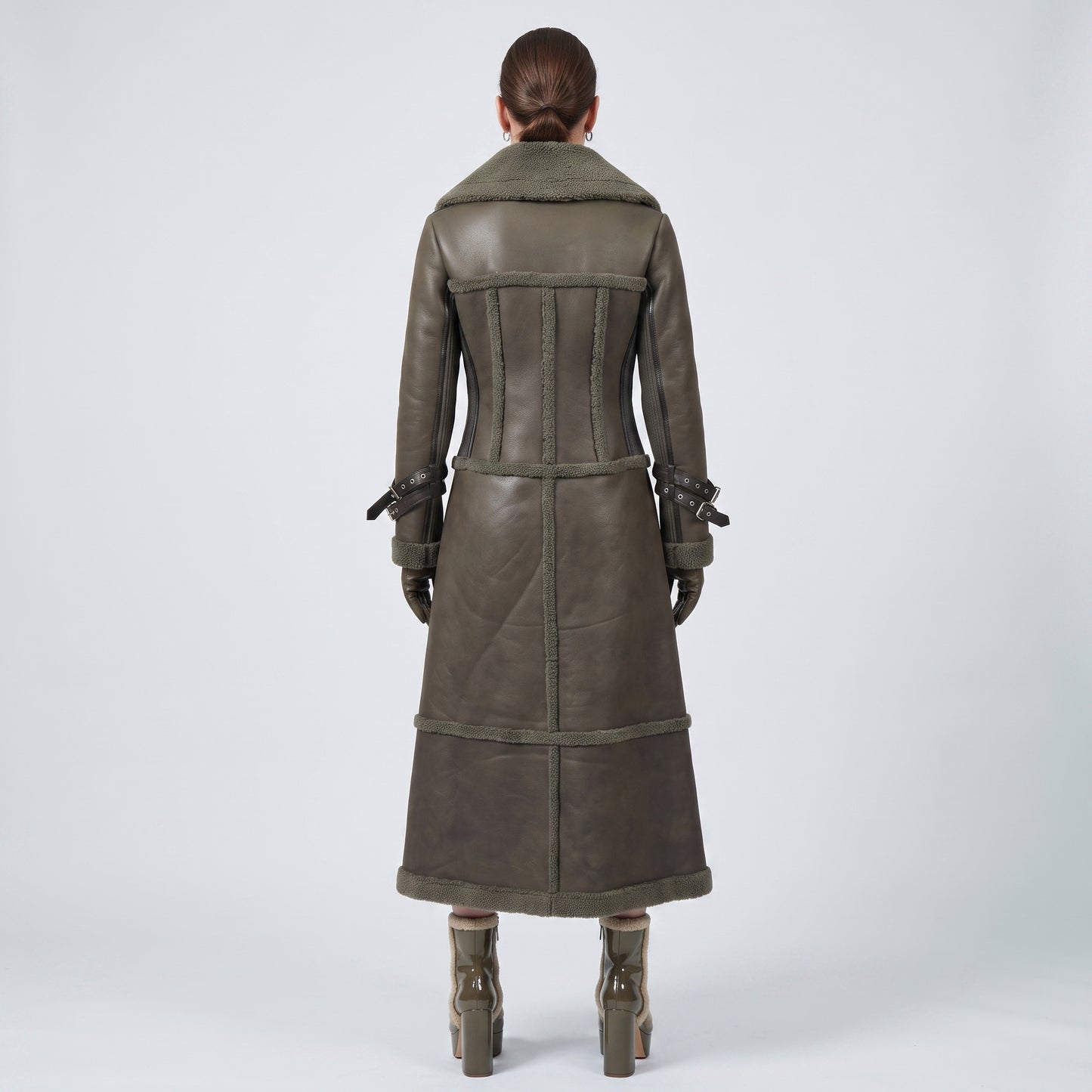 Shearling Paneled Floral Detail Coat