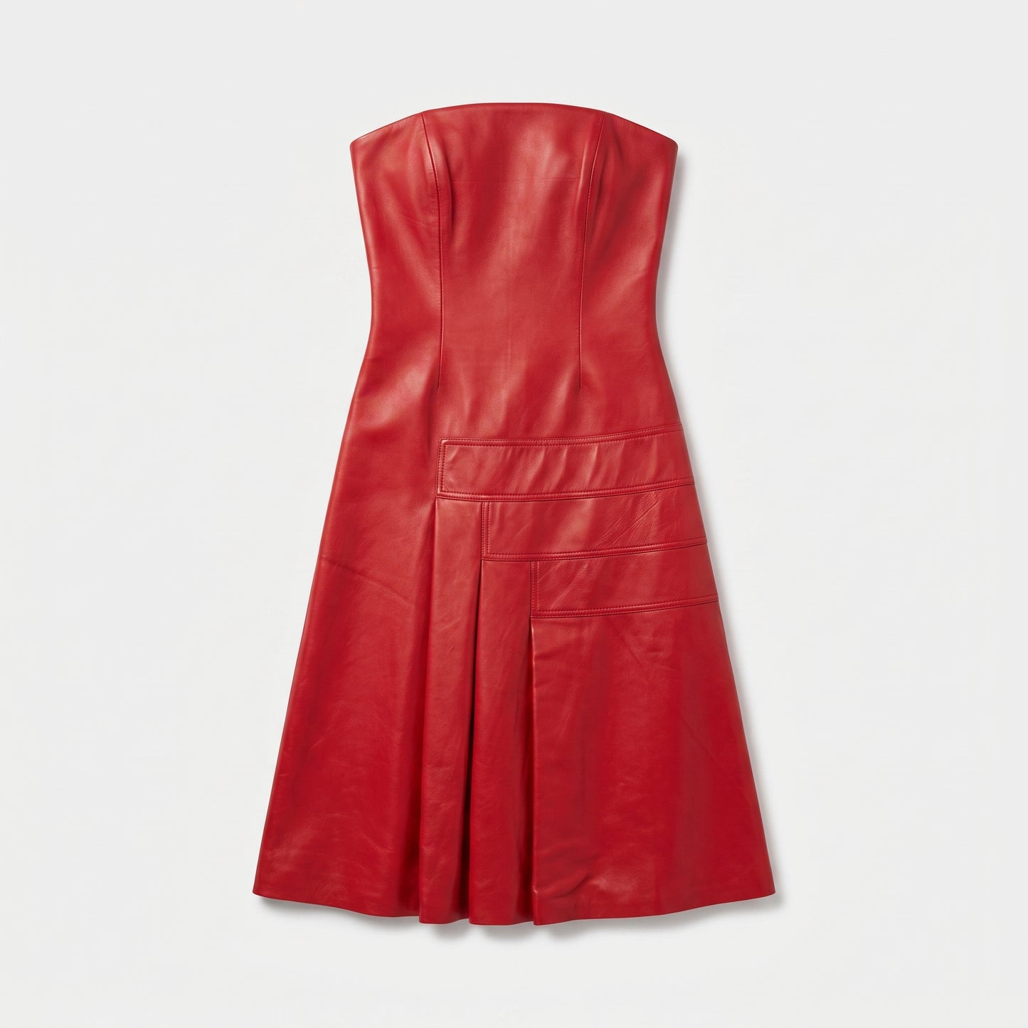 Strapless Paneled Leather Midi Dress