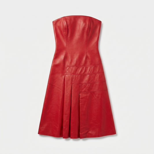 Strapless Paneled Leather Midi Dress