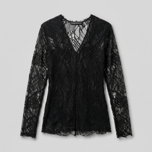 Elegant Black Lace V-Neck Top