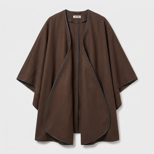 Leather Trimmed Wool Cape