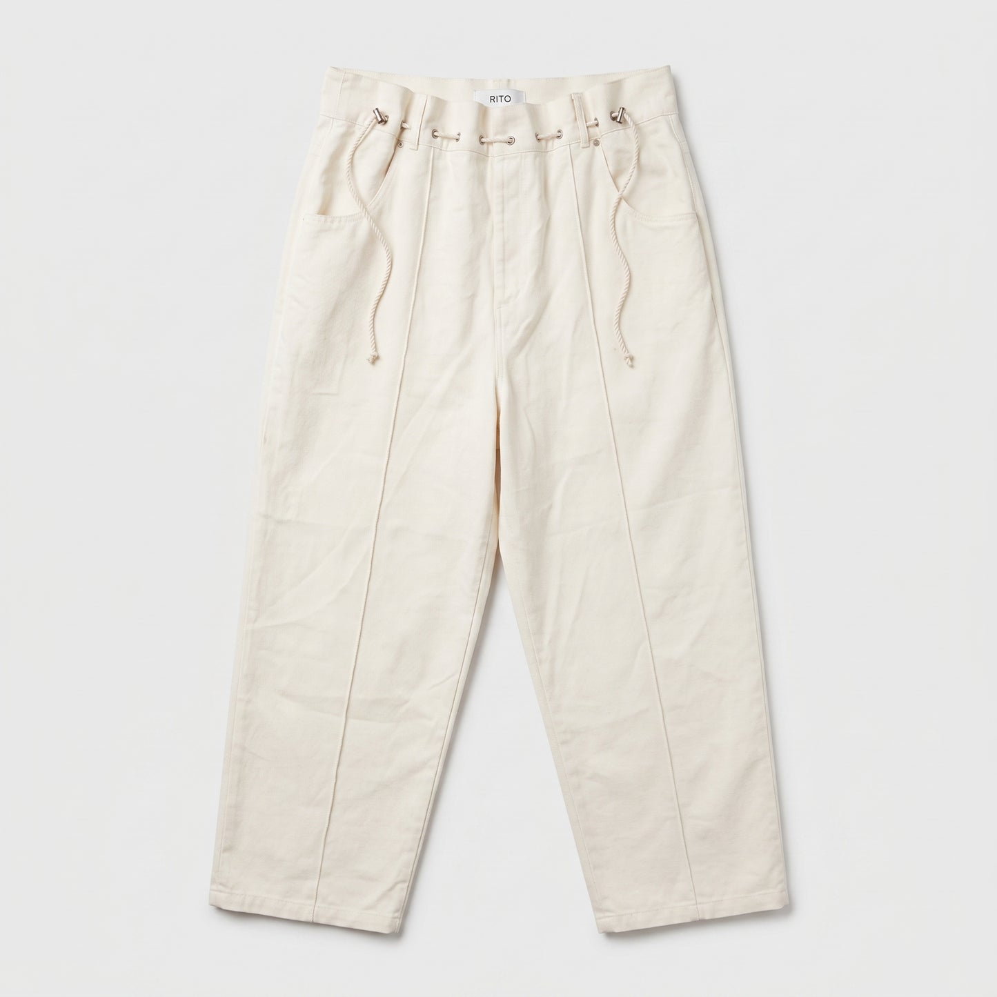 Drawstring Waist Cream Trousers