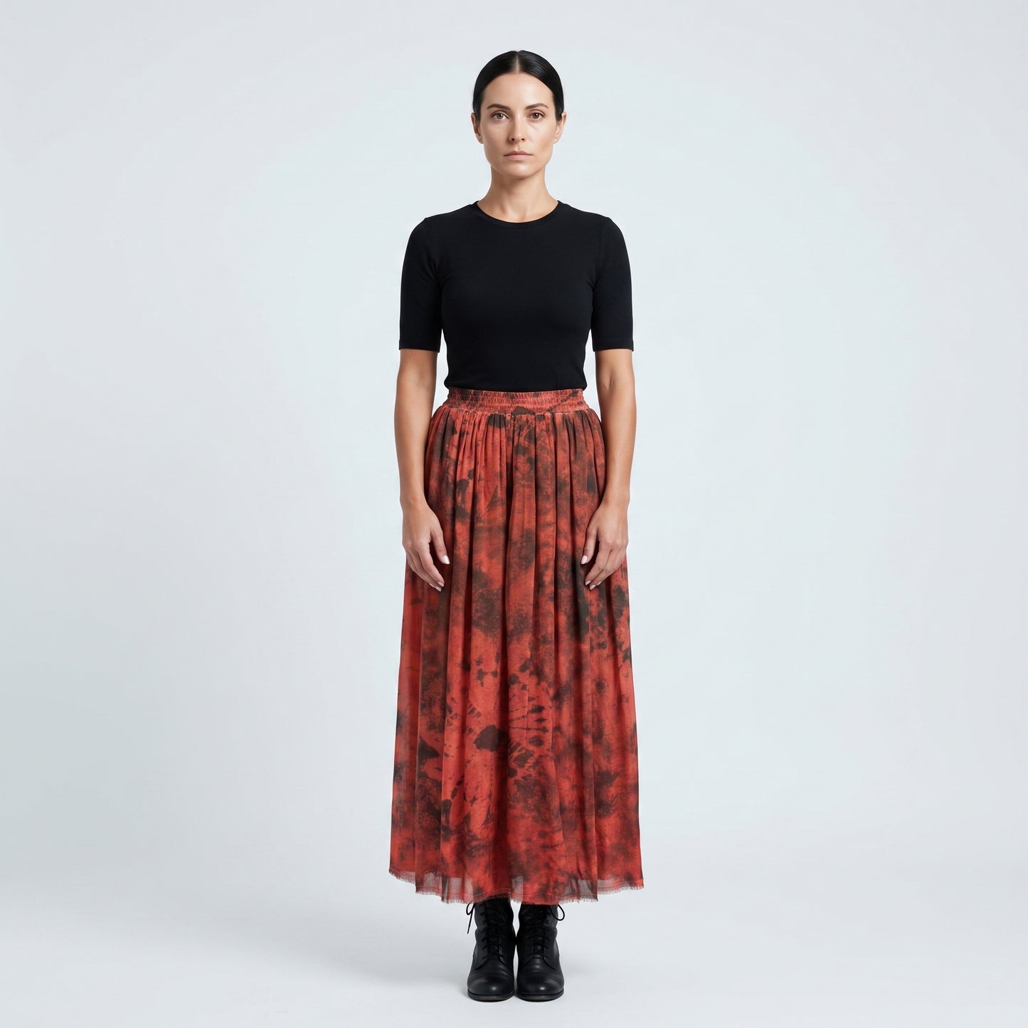 Tie-Dye Pleated Midi Skirt