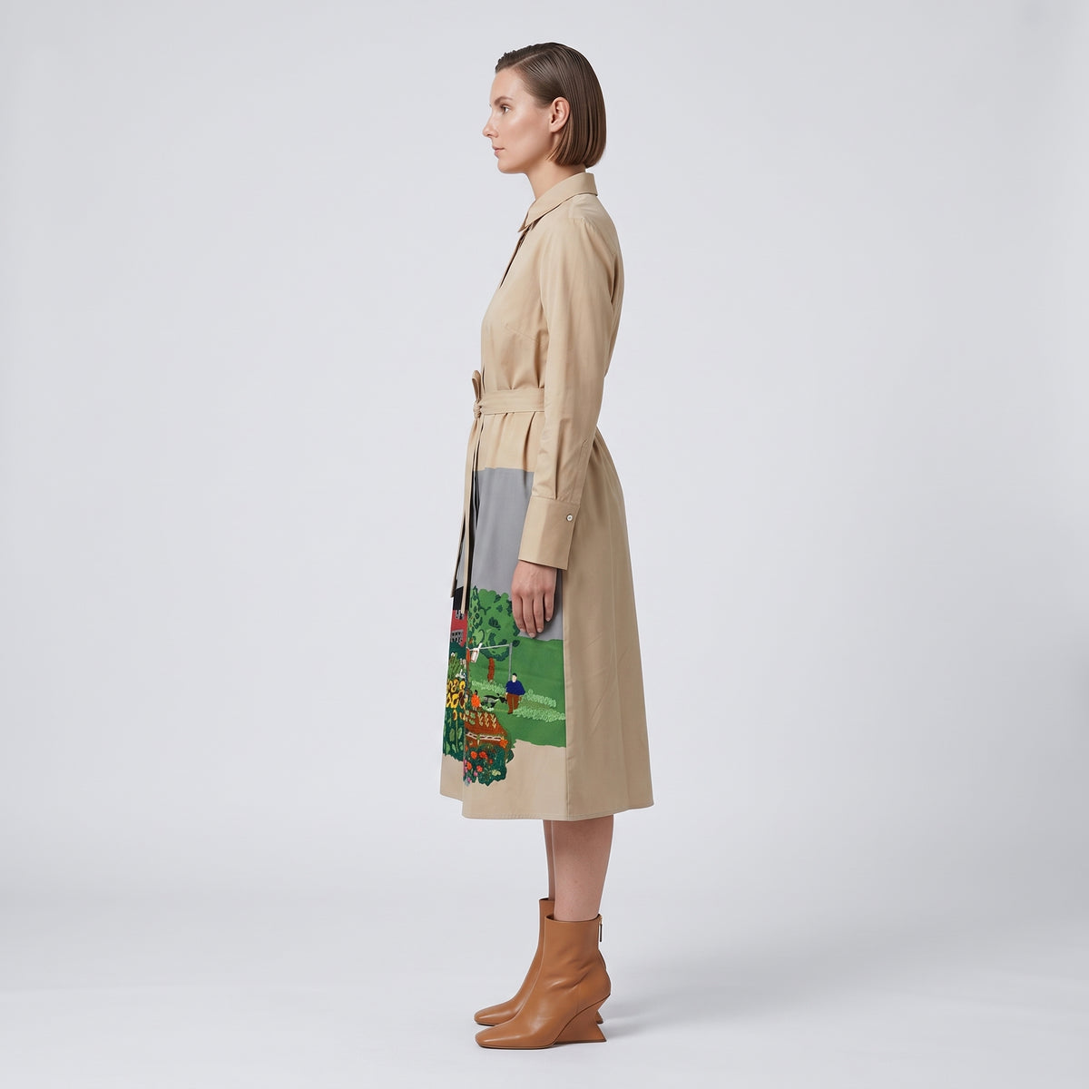 Illustrated Patchwork Shirt Dress