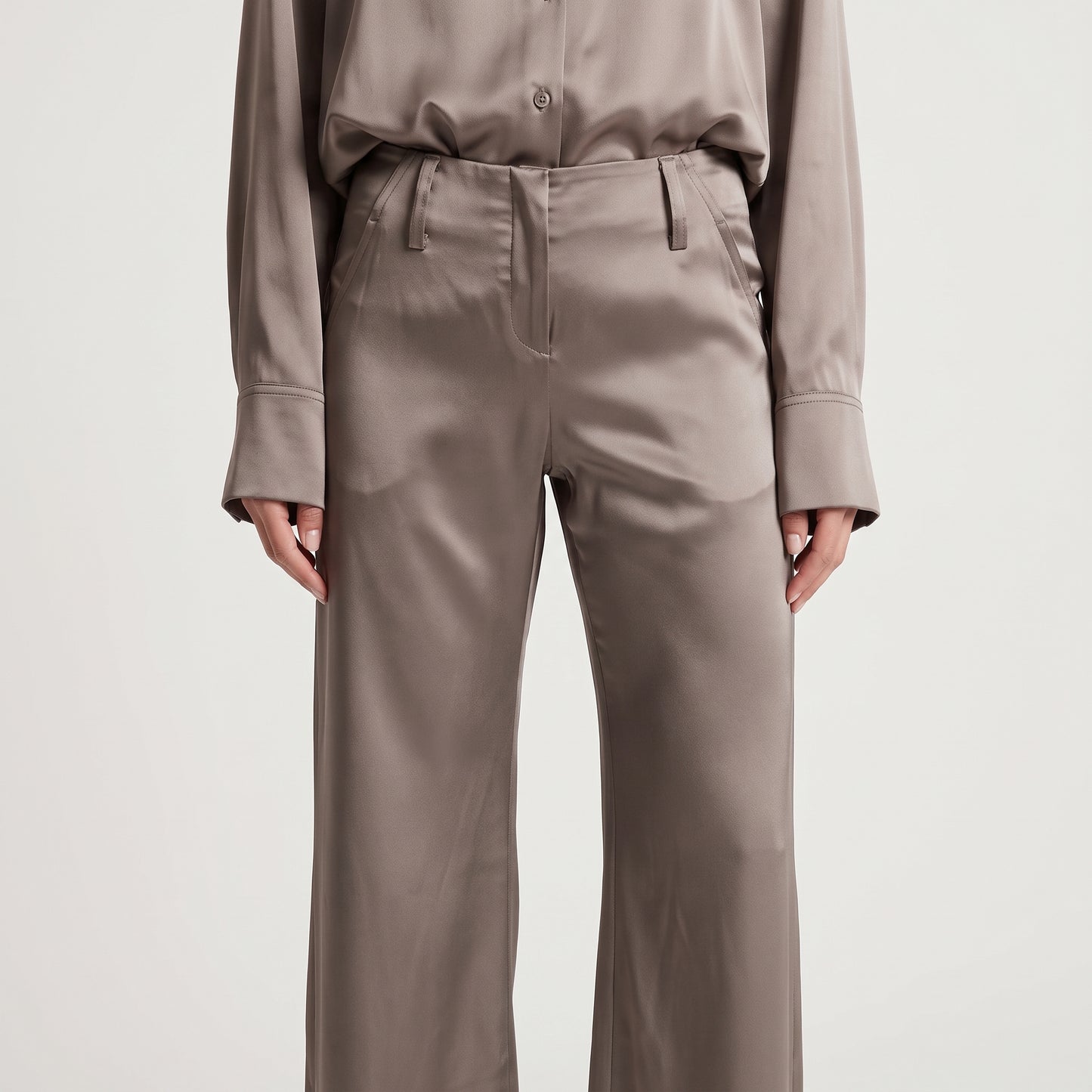 Satin High-Waisted Wide-Leg Trousers