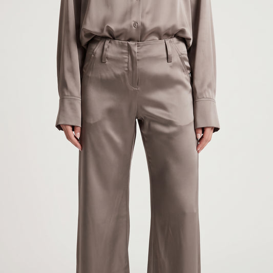 Satin High-Waisted Wide-Leg Trousers