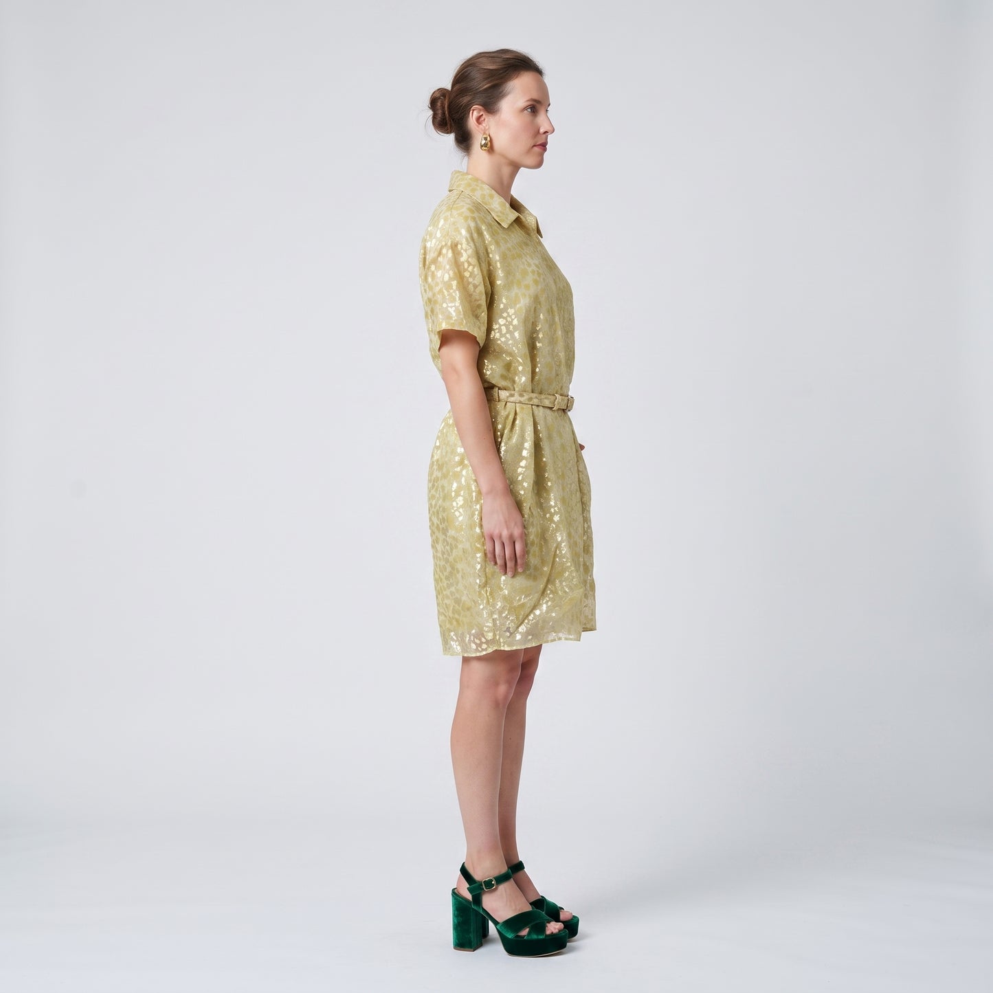 Metallic Leopard Print Shirt Dress