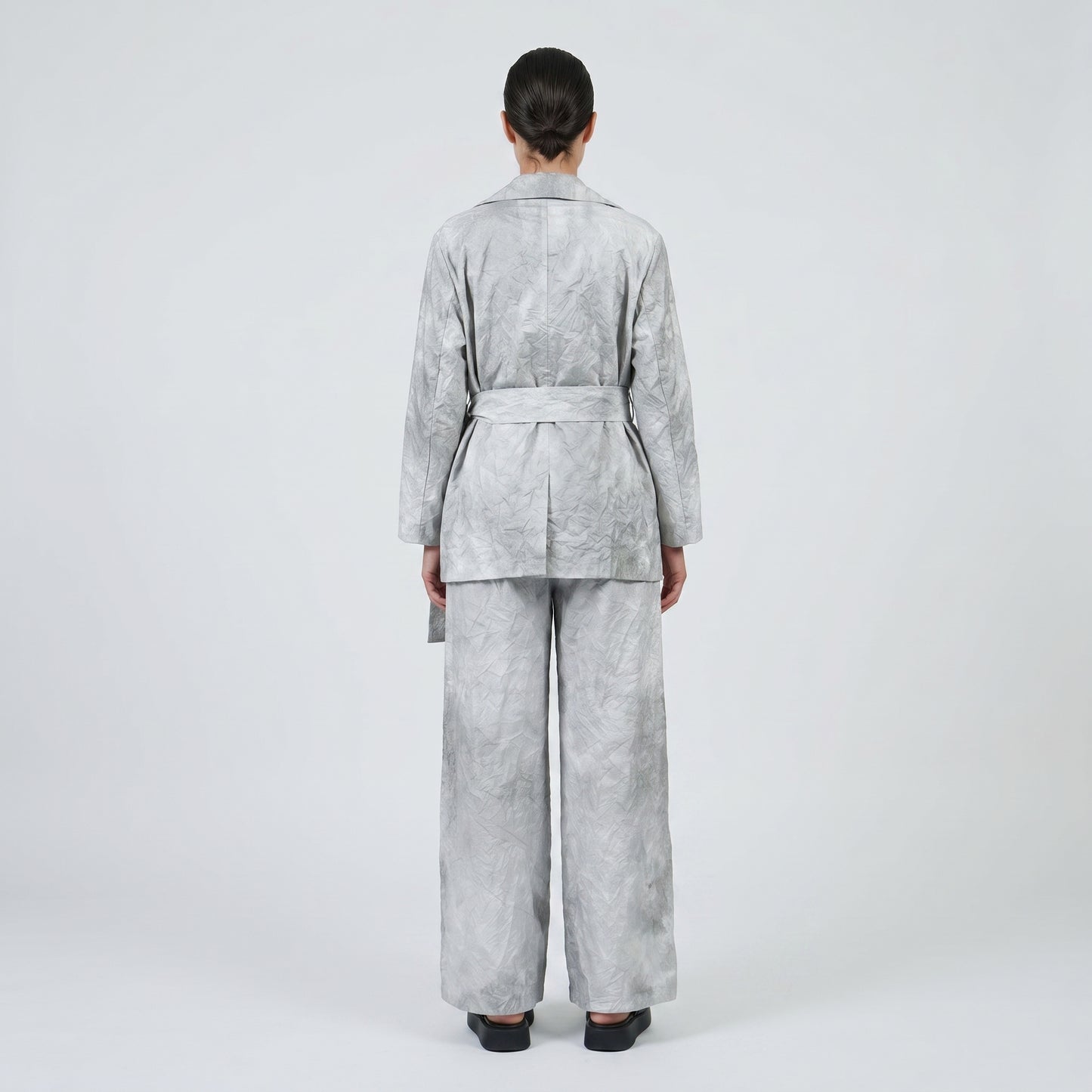 Grey Textured Wide-Leg Trousers